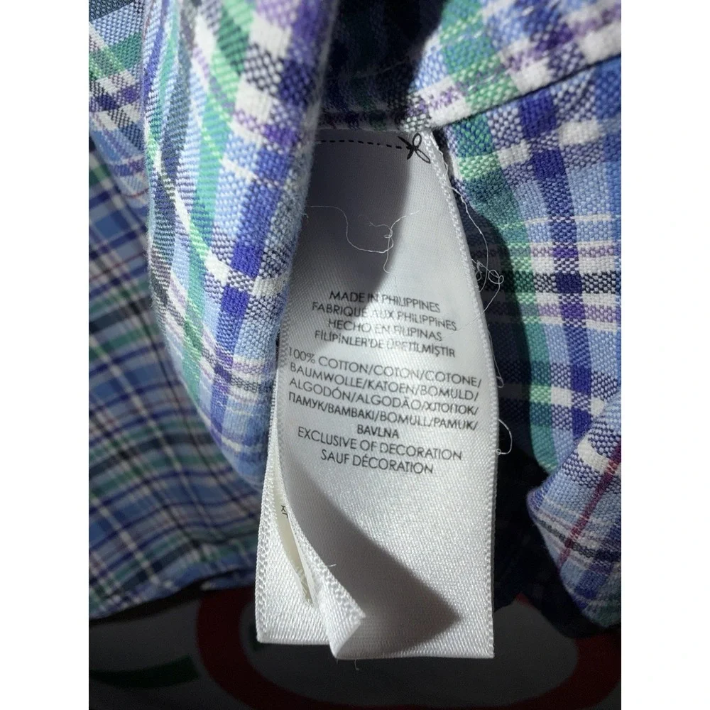 Polo Ralph Lauren Button Up Shirt Mens Large Purple Blue Plaid Oxford Cotton